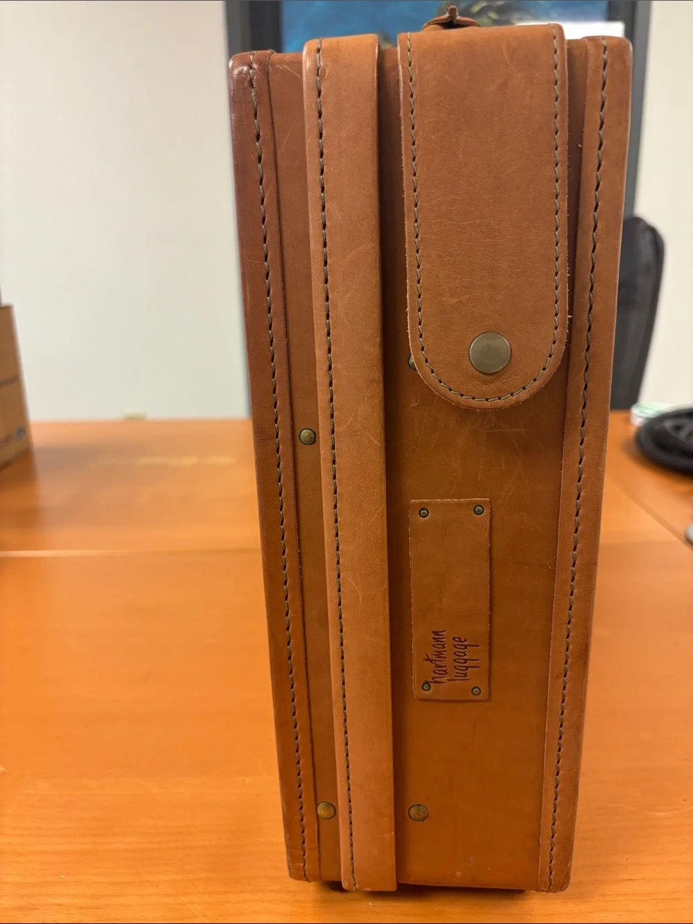 Tumbled Brown Leather Briefcase with Top Handle